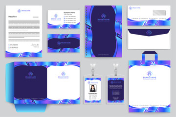 Business stationery with blue geometric shapes