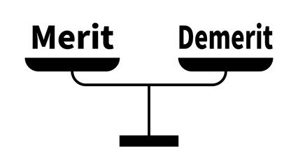 シンプルな秤のシルエットイラストとMeritとDemeritの文字ンプルな秤のシルエット_イラストjpeg - obrazy, fototapety, plakaty