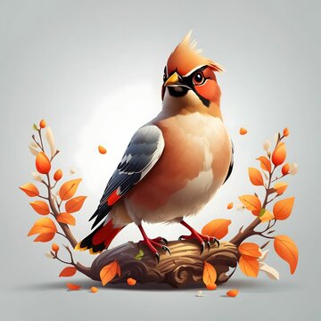 recommend clip art: Waxwing Bird Illustration AI Generative