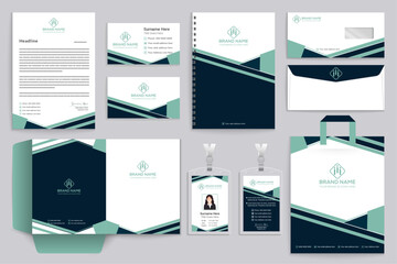 Flat design real estate stationery template