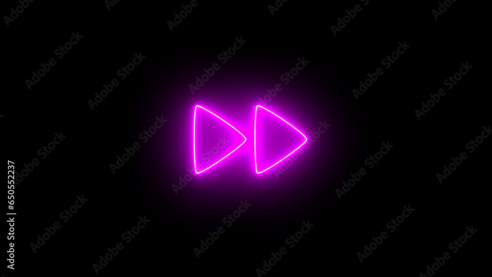 Poster backward button round flat icon. neon glowing backward button. illustration of multimedia file icon.