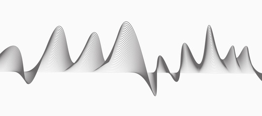 Abstract wave element for design. Digital frequency track equalizer. Stylized line art background. Vector illustration. Wave with lines created using blend tool. Curved wavy line, smooth stripe.