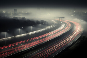 traffic on highway at night