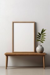 A horizontal frame mockup on a light background with a wooden board. AI generated
