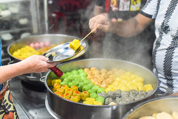 Handmade Dim Sum with different fillings in Jalan Alor street food in Kuala Lumpur