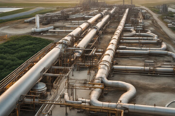 large oil pipeline and gas pipeline in the process of oil refining and movement of oil and gas