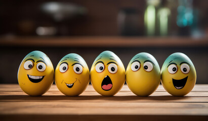 several colorful smiley faces, funny emoji with different expressions