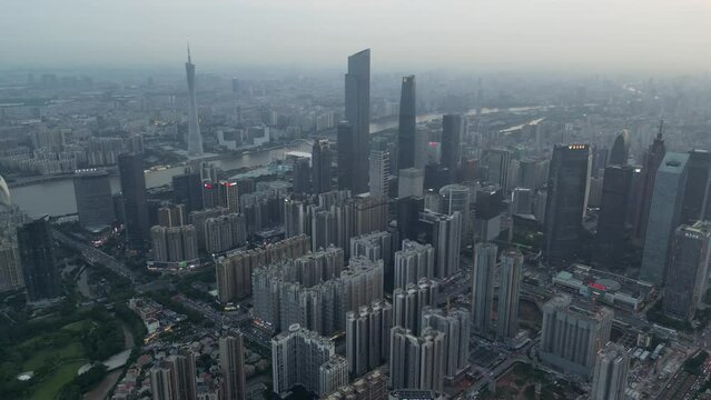 Aerial video of the skyline of Guangzhou, China