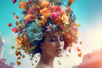 Flower head fashion woman. Generate Ai