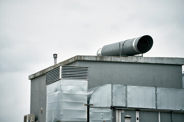 Close-Up View of Commercial HVAC Ventilation System on Rooftop. Air condition system on the...