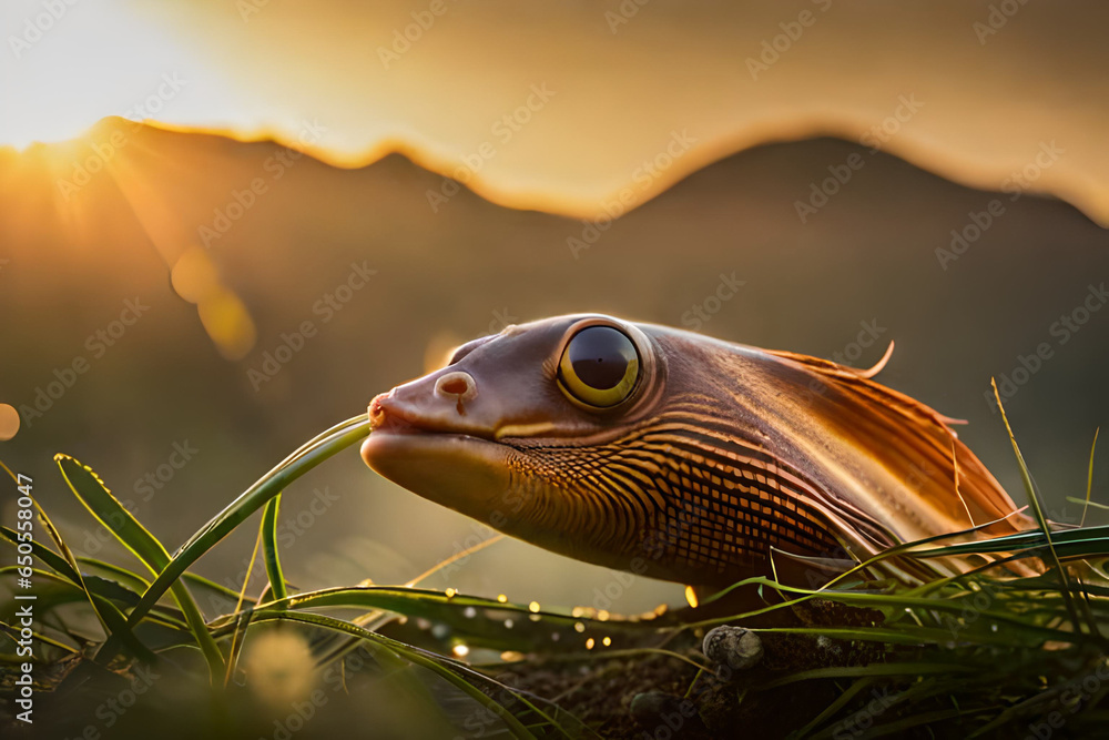 Wall mural half lizard fish in water