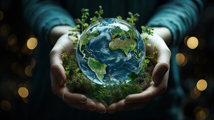 Hands Holding Earth Globe Glass with care - Environment Sustainability Concept
 - obrazy, fototapety, plakaty