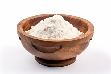 Fototapeta na wymiar Wooden bowl with tapioca starch in potato flour isolated on white background. Generative AI