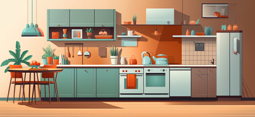 Kitchen Interior Vector Cartoon Style