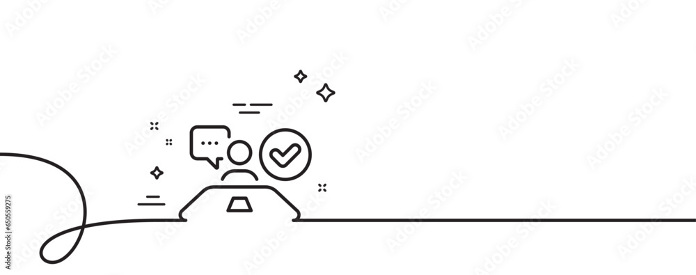 Poster approved interview line icon. continuous one line with curl. accepted employee sign. human resource 