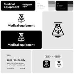 Medical equipment monochromatic business logo with brand name. Lab flask and lightbulb icon. Design element and visual identity. Template with lato font. Suitable for medical, laboratory, healthcare. © bsd studio