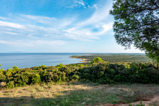 Kvarner Bay . View from Monte Madonna . Historic Austrian Fort Svetica near Sisan . Monte Madonna . Istria . Croatia . Europe