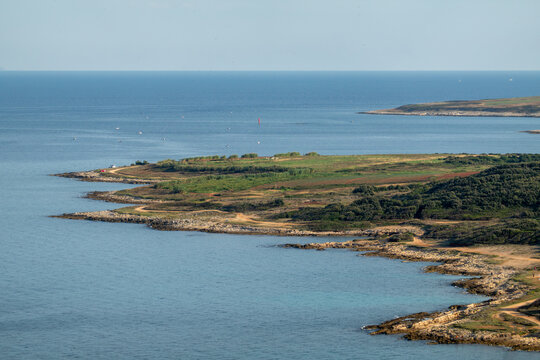 Kvarner Bay . View from Monte Madonna . Historic Austrian Fort Svetica near Sisan . Monte Madonna . Istria . Croatia . Europe