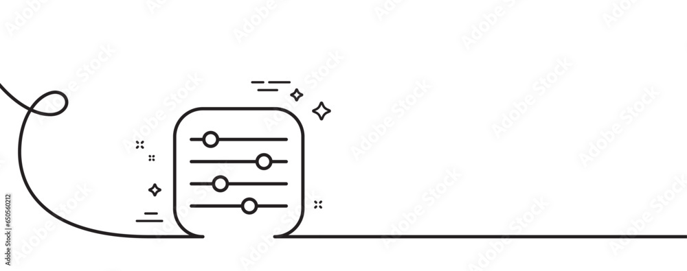 Poster filter line icon. continuous one line with curl. control bar sign. volume balance symbol. filter sin