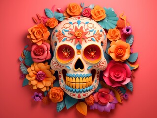 3d style Day of the Dead bright colors composition
