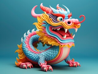 3d style Chinese dragon bright colors composition