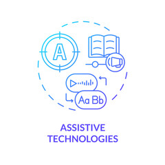 2D gradient blue icon assistive technologies concept, simple isolated vector, dyslexia thin linear illustration