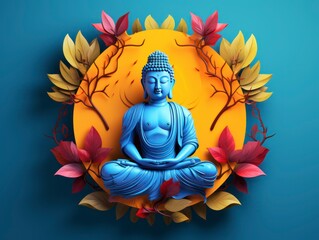 3d style minimalistic Buddha figure bright colors composition