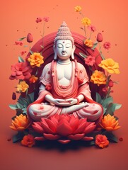 3d style minimalistic Buddha figure bright colors composition