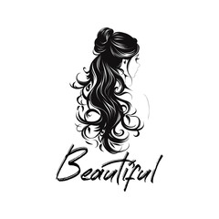 Illustration of Pretty Lady with Beautiful Long hair in Monochrome Style Design. The Design is Suitable for Beauty Salon and Body Care Businesses. Vector