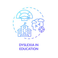 2D gradient blue icon dyslexia in education concept, simple isolated vector, dyslexia thin linear illustration