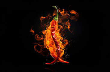 red chili pepper with fire, in the style of scanner photography