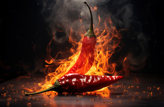 red chili pepper with fire, in the style of scanner photography