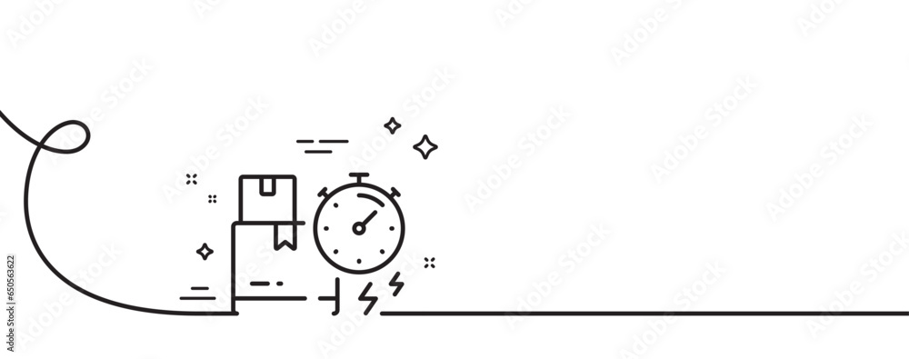 Poster delivery time line icon. continuous one line with curl. parcel shipment sign. express service symbol
