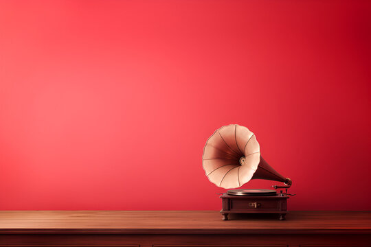 fashioned gramophone on red 