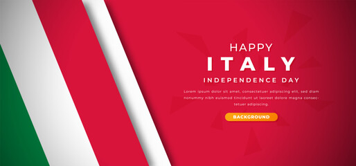 Happy Italy Independence Day Design Paper Cut Shapes Background Illustration for Poster, Banner, Advertising, Greeting Card