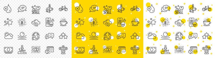 Outline Save planet, Ranking stars and Artificial intelligence line icons pack for web with Cyber attack, Falling star, Fireworks explosion line icon. Sunny weather, Fitness calendar. Vector