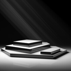 black and white 3d podiums for product presentation with light beams
