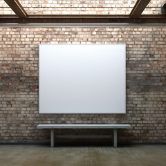 empty white banner on-screen on the brick wall with shading