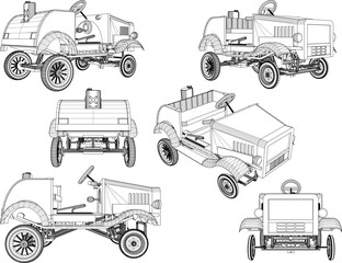 Vector sketch illustration of vintage classic old car vehicle design