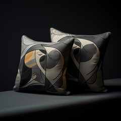 two grey cushions on a dark background 