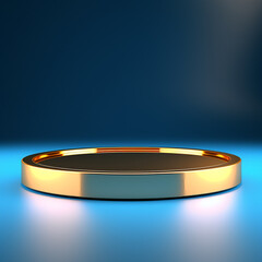 three-tiered circular golden base on a blue background for placing objects