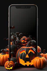 Halloween phone blank screen mockup for banner sales and app design template in 3D illustration 