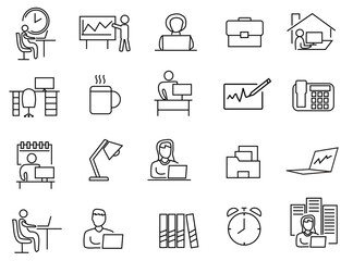 Workplace icons set vector illustration. work business icon collection. editable