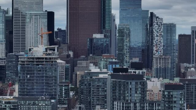 Toronto skyline sideways dolly aerial