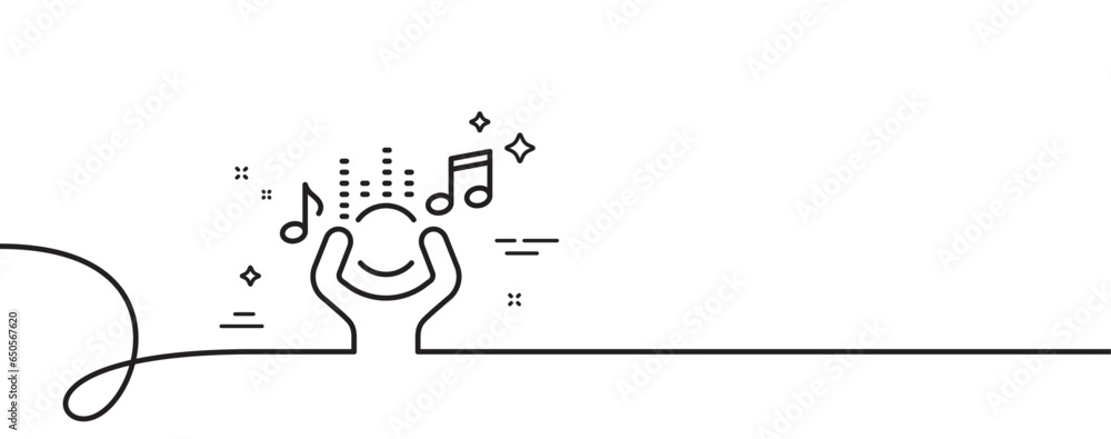 Poster noise line icon. continuous one line with curl. listen music sign. loud singing symbol. noise single