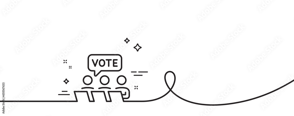Poster online voting line icon. continuous one line with curl. internet vote sign. web election symbol. onl