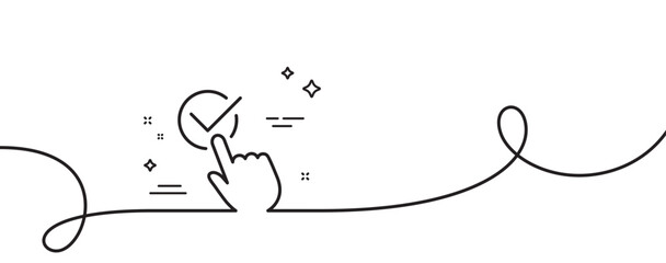 Checkbox line icon. Continuous one line with curl. Accepted or confirmed sign. Approve symbol. Checkbox single outline ribbon. Loop curve pattern. Vector