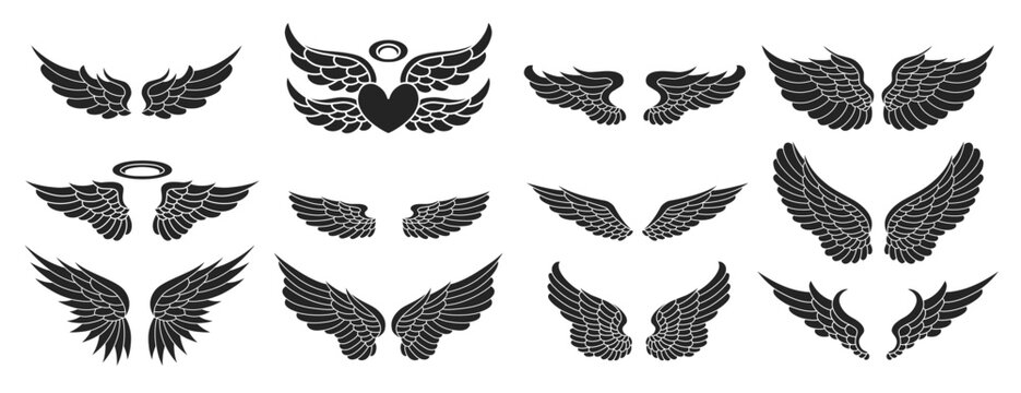 set of angel wings vector silhouettes