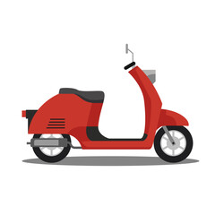 Vector illustration of side view of red color retro scooter.
