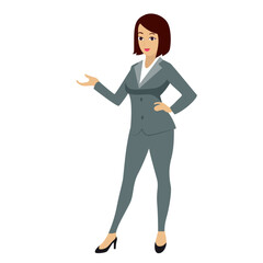 Vector Cartoon illustration of a smart business woman in a formal dress.
